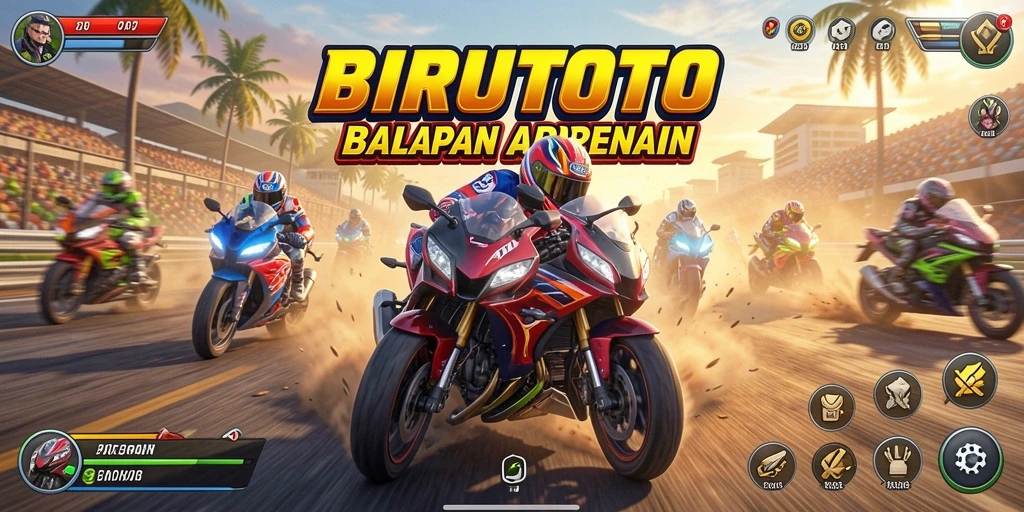 Tampilan gameplay seru dari BIRUTOTO saat balapan motor.