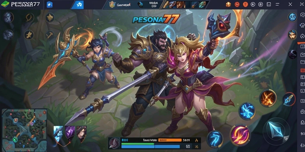 Tampilan gameplay PESONA77 yang seru dan dinamis dalam pertarungan MOBA.