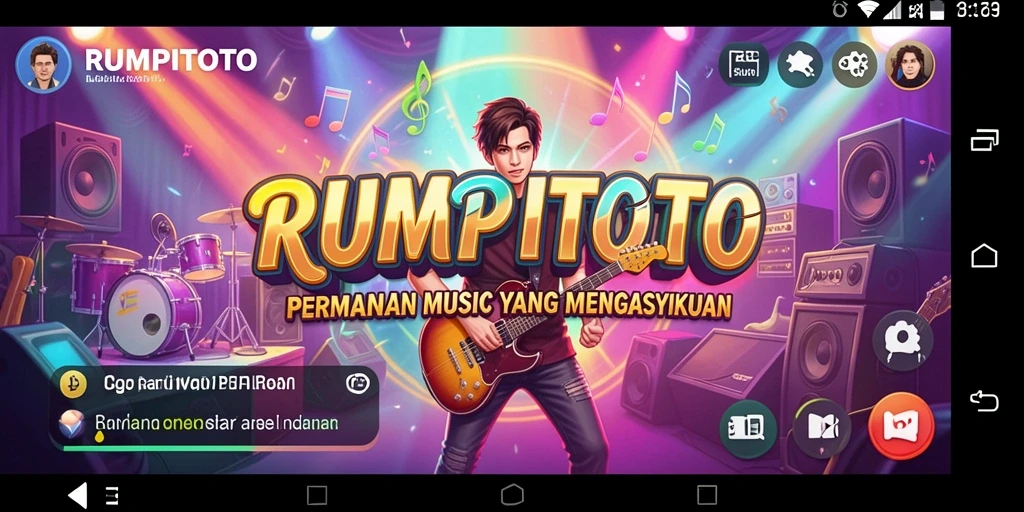 Tampilan gameplay RUMPITOTO dengan beragam lagu dan efek visual yang menawan.